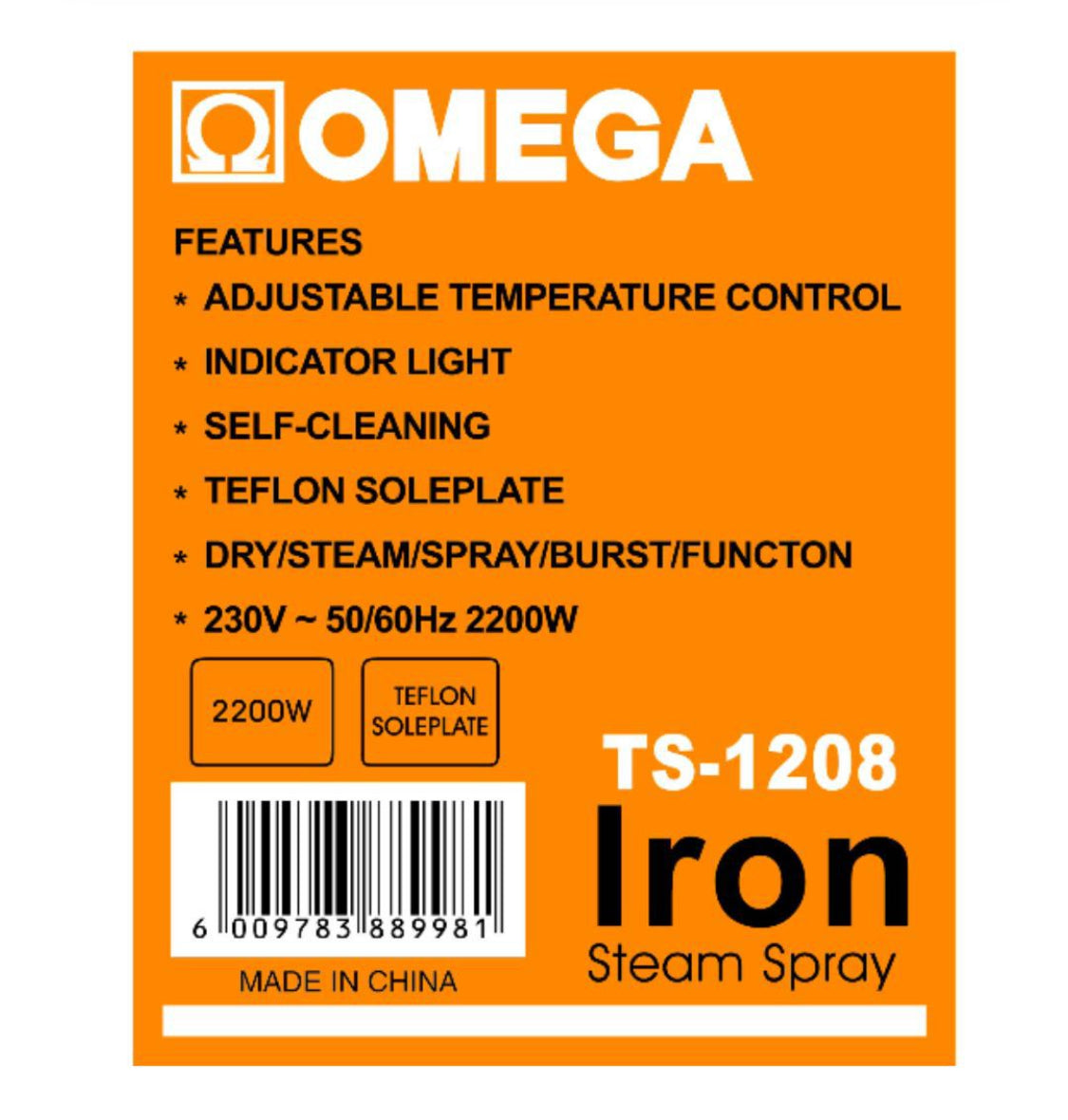 Omega Steam Spray Iron TS-120