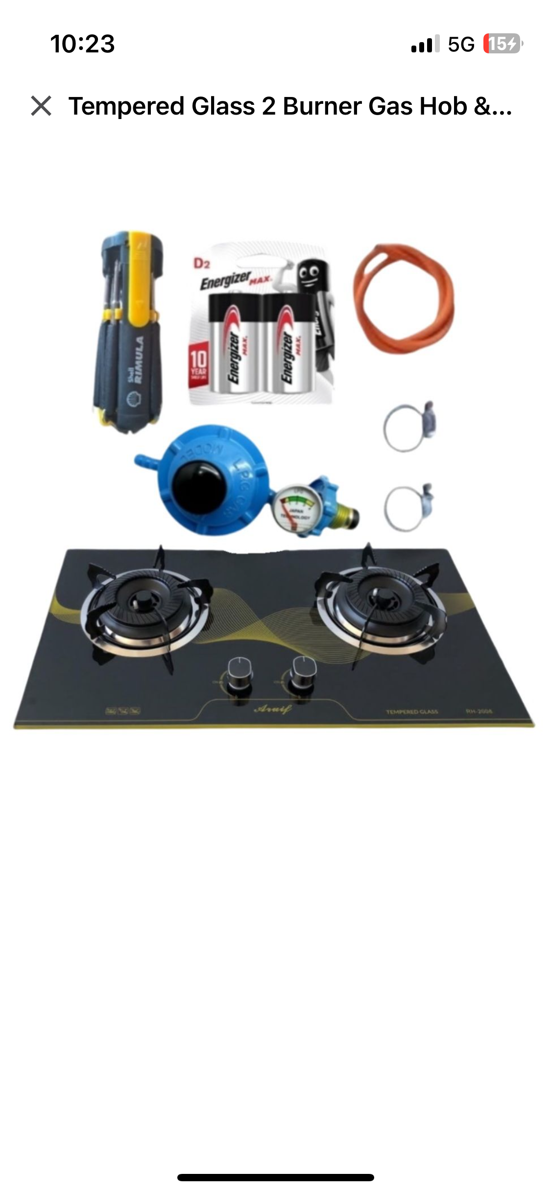 Tempered Glass 2 Burner Gas Hob & Fittings & Screwdriver Set