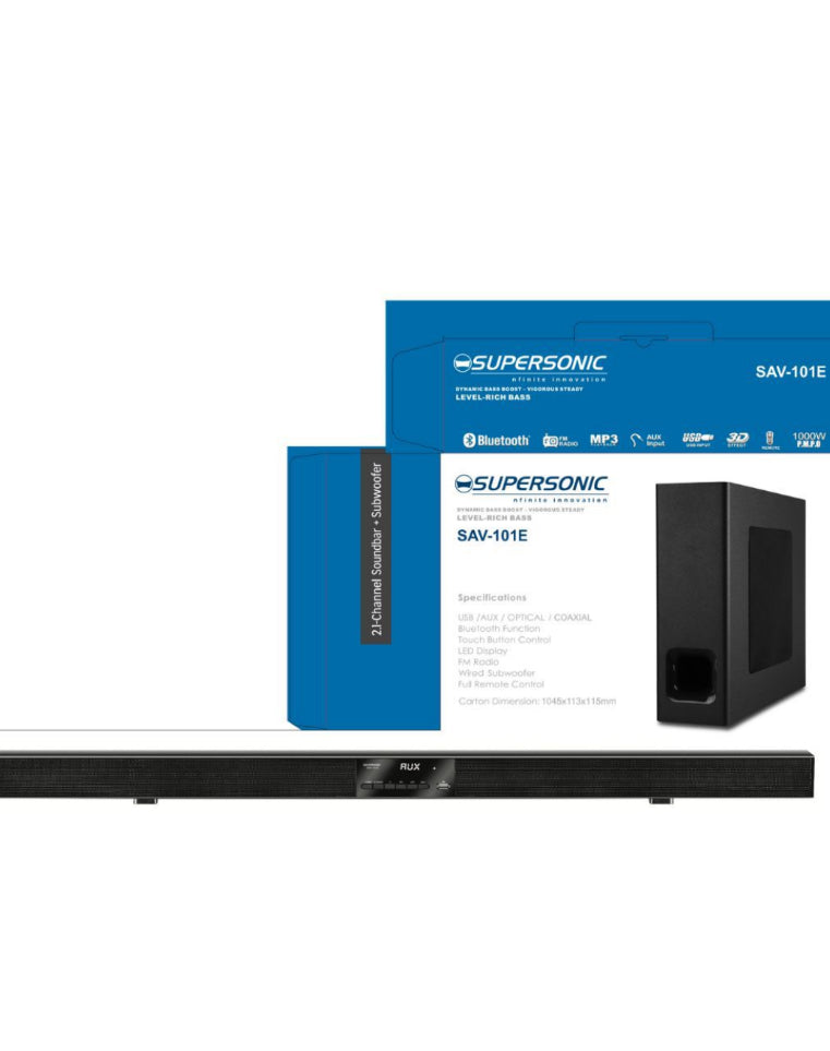 Supersonic 2.1Channel Bluetooth and Sound Bar with Wired Subwoofer SAV-101E