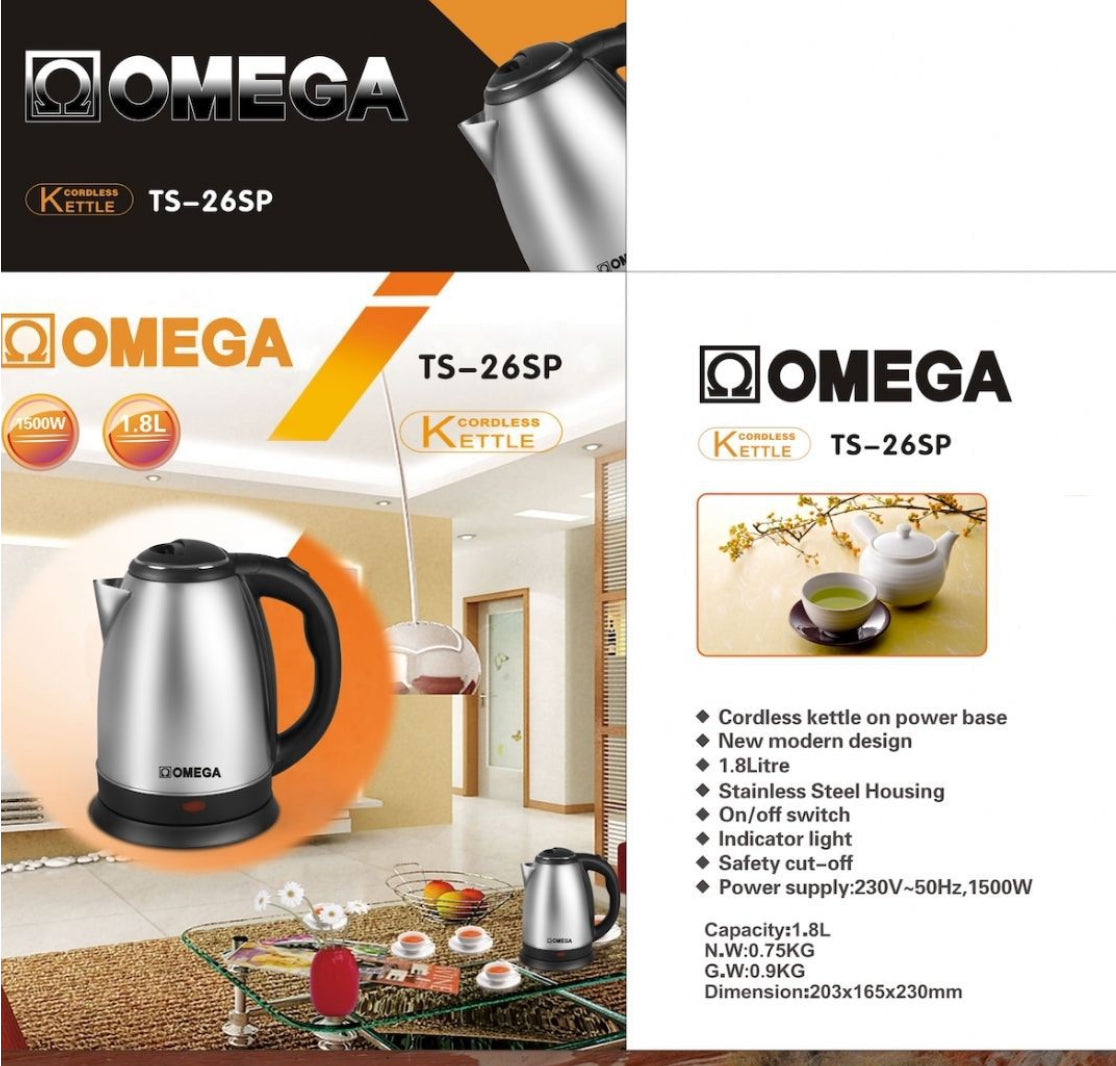 Omega 1.8 Litre Cordless Electric Kettle TS-26SP