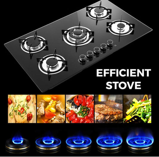 High-Quality Embedded Toughened Glass 5-Burner Gas Stove