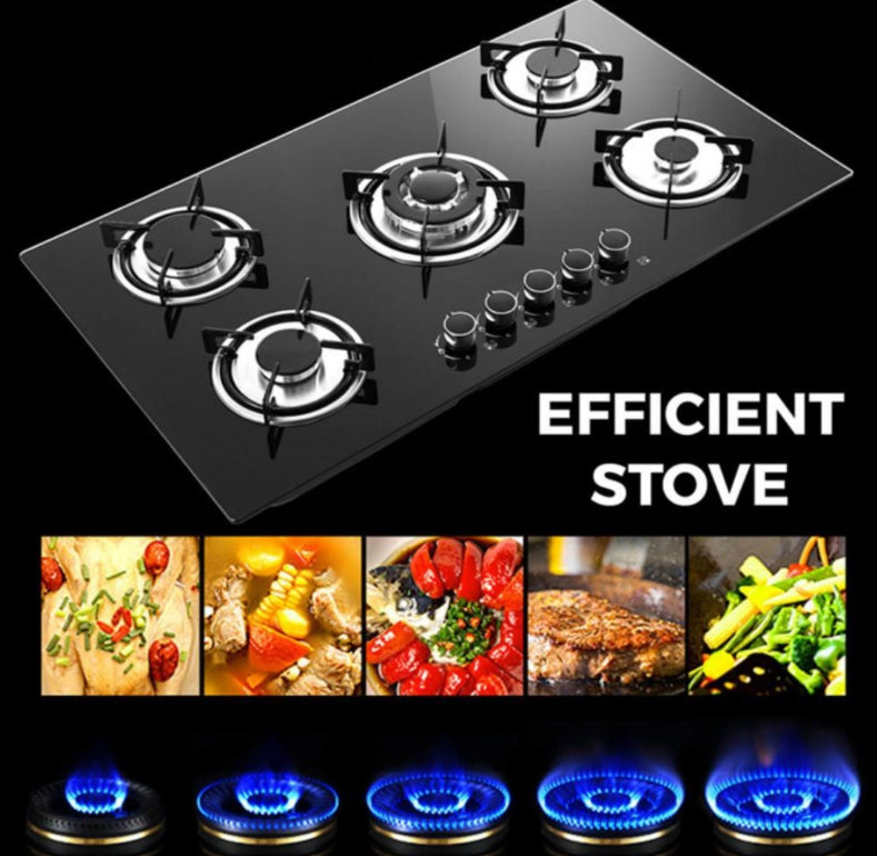 High-Quality Embedded Toughened Glass 5-Burner Gas Stove