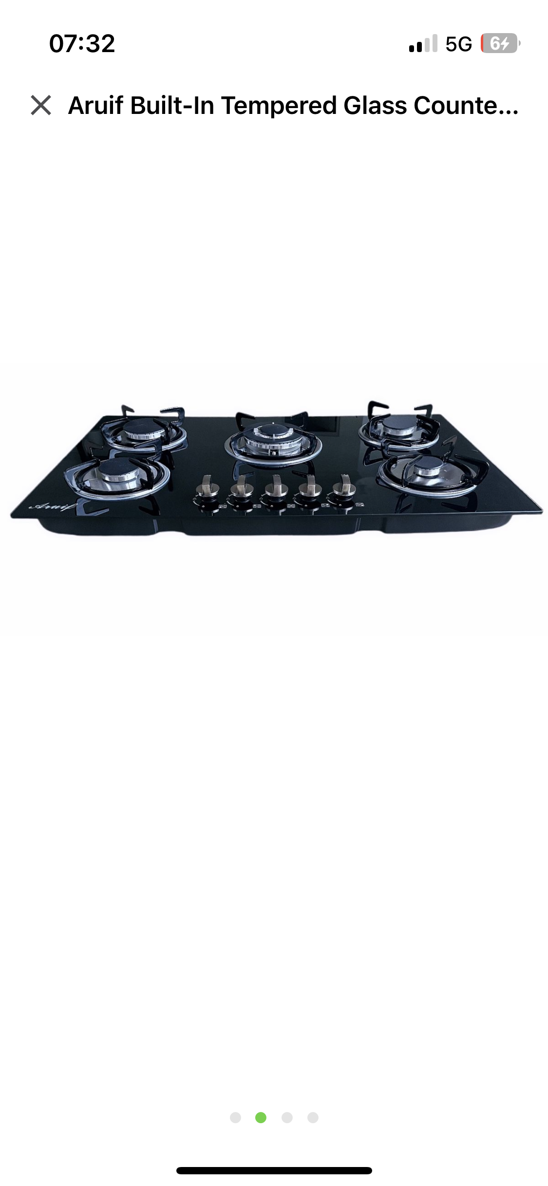 Aruif Built-In Tempered Glass Countertop 5 Burner Gas Hob 880mmx510mm