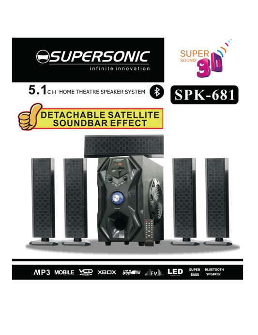 Supersonic 5.1 CH Home Theatre Speaker System Bluetooth/USB/SD Card SPK-681