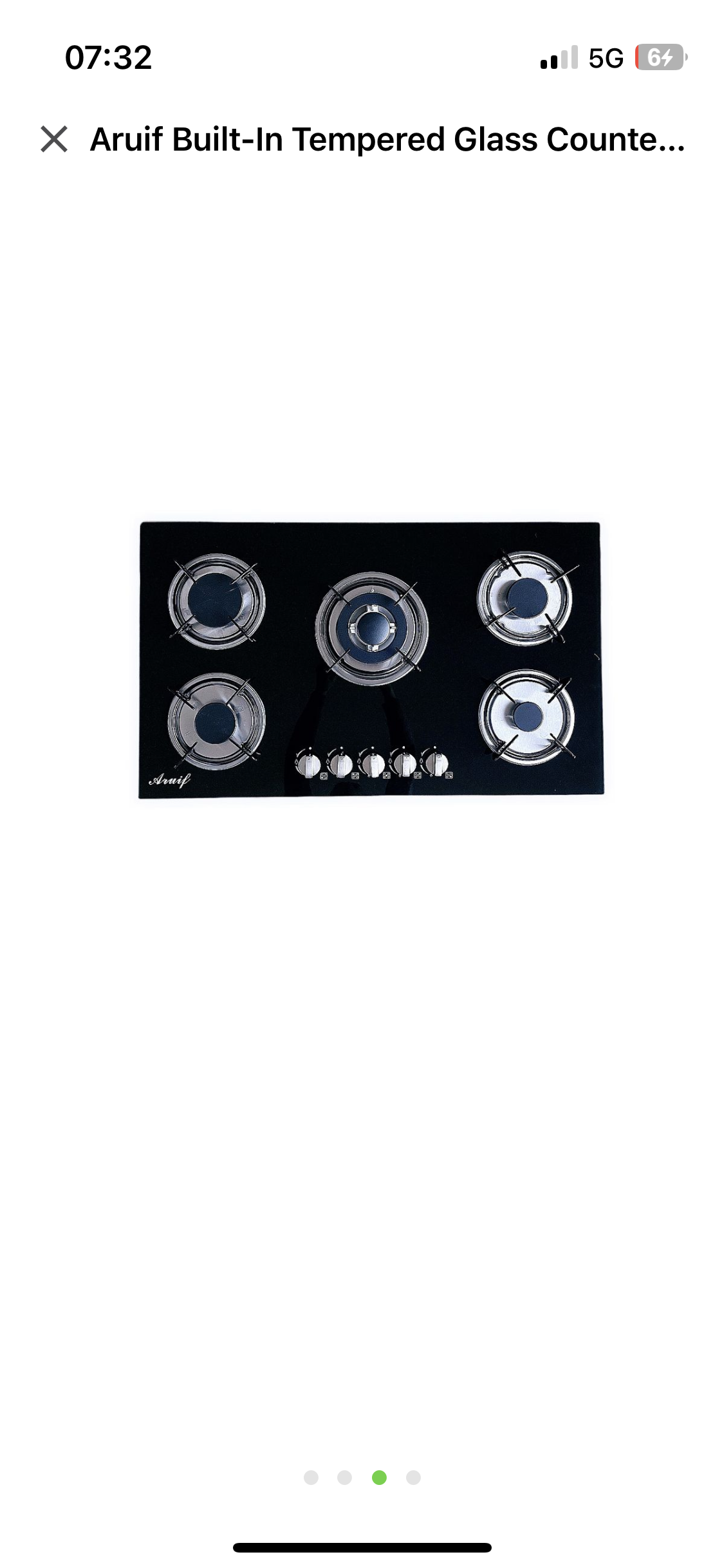 Aruif Built-In Tempered Glass Countertop 5 Burner Gas Hob 880mmx510mm