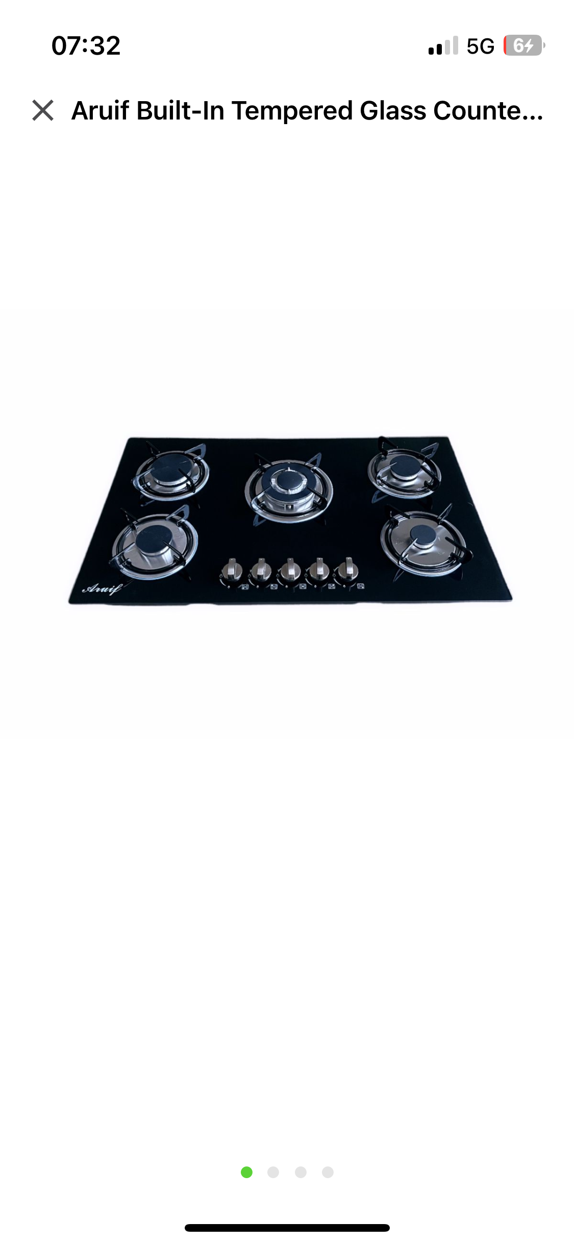 Aruif Built-In Tempered Glass Countertop 5 Burner Gas Hob 880mmx510mm