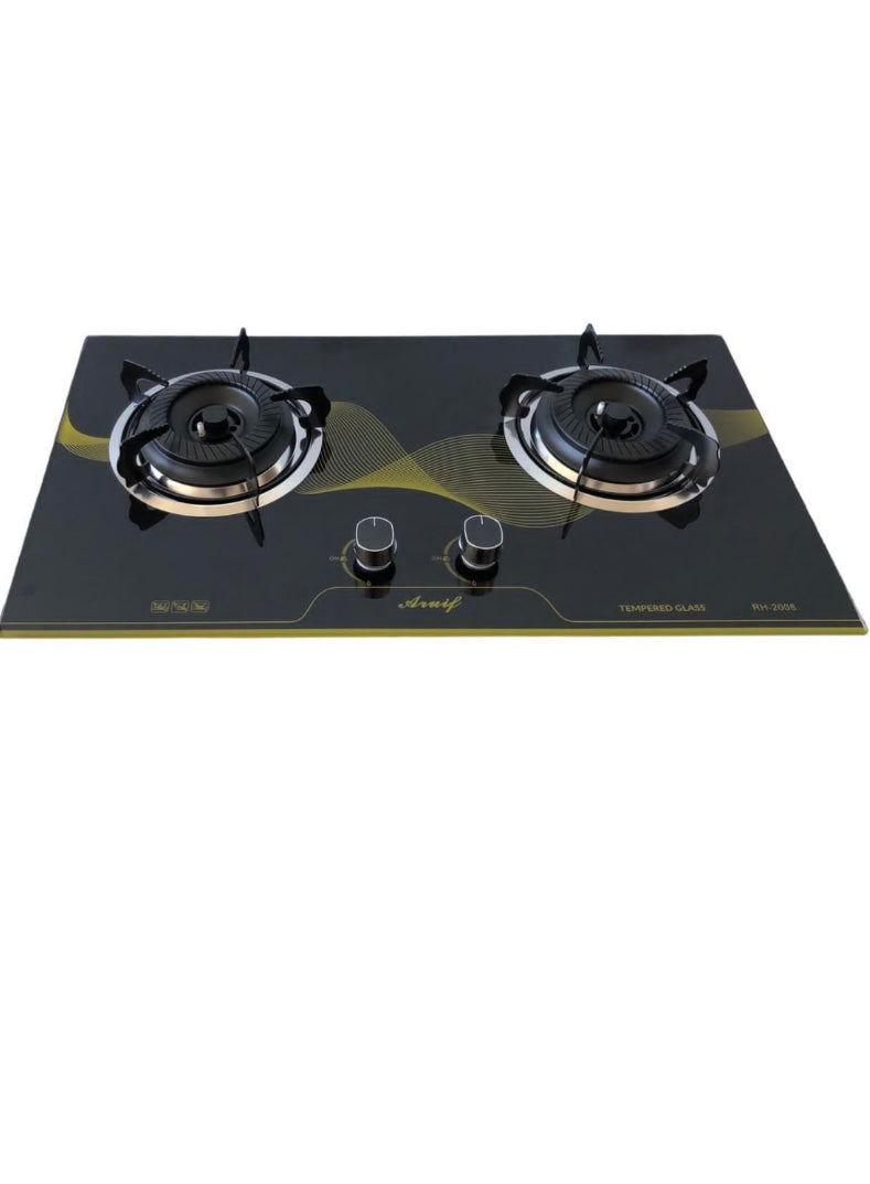 2-Burner Tempered Glass Panel Gas Stove with Auto-Ignition