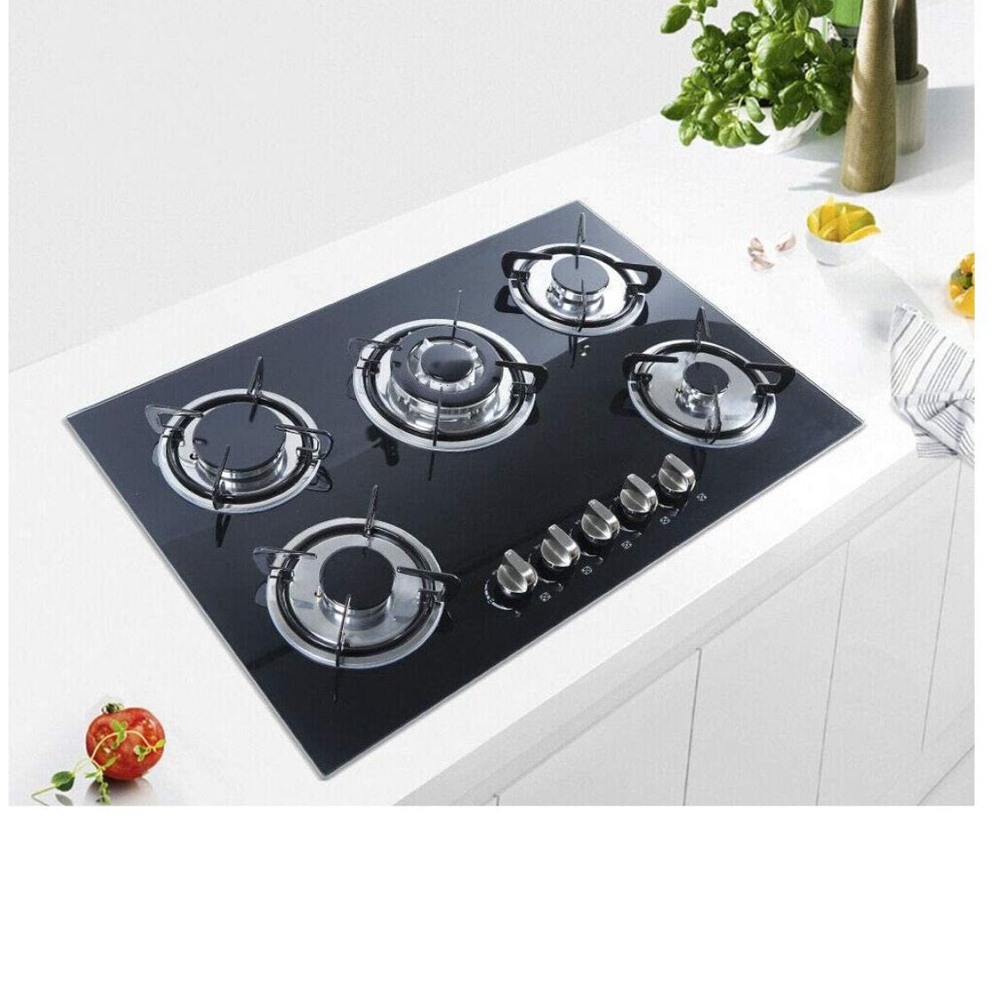 Home Kitchen Bonhle H Digital Glass Top Gas Stove - 5 Burner 77x51cm