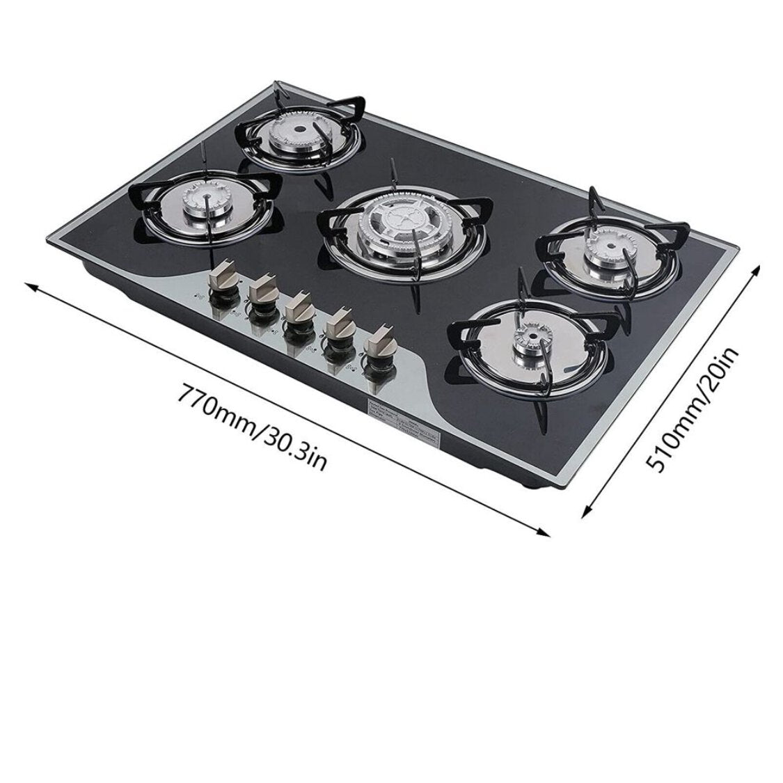 Home Kitchen Bonhle H Digital Glass Top Gas Stove - 5 Burner 77x51cm