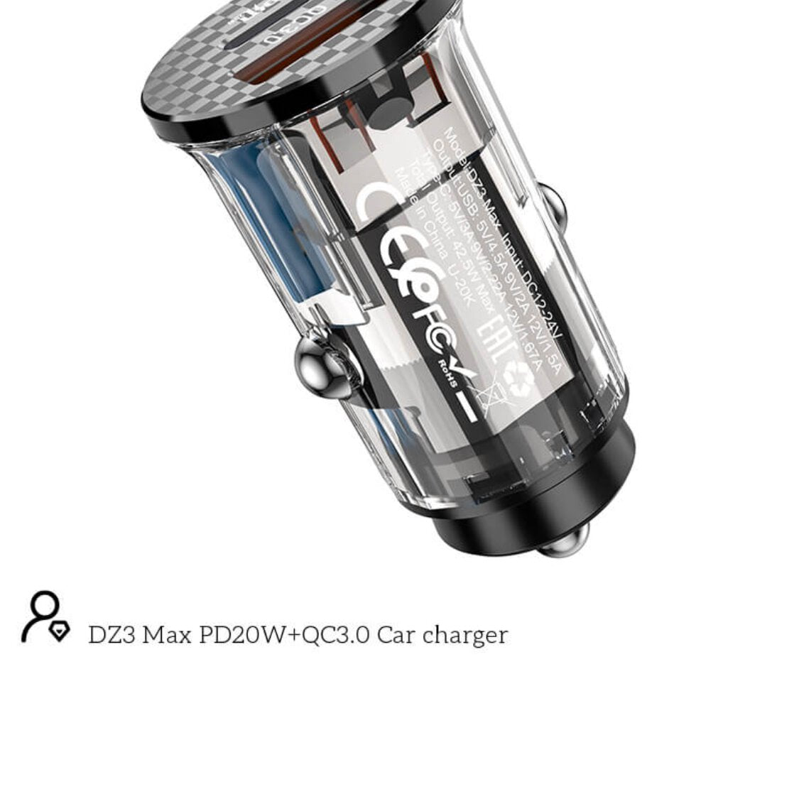 Fast Type C Car Charger 42.5 Watt Dual Port USB+ Type C HOCO (DZ3 Max)